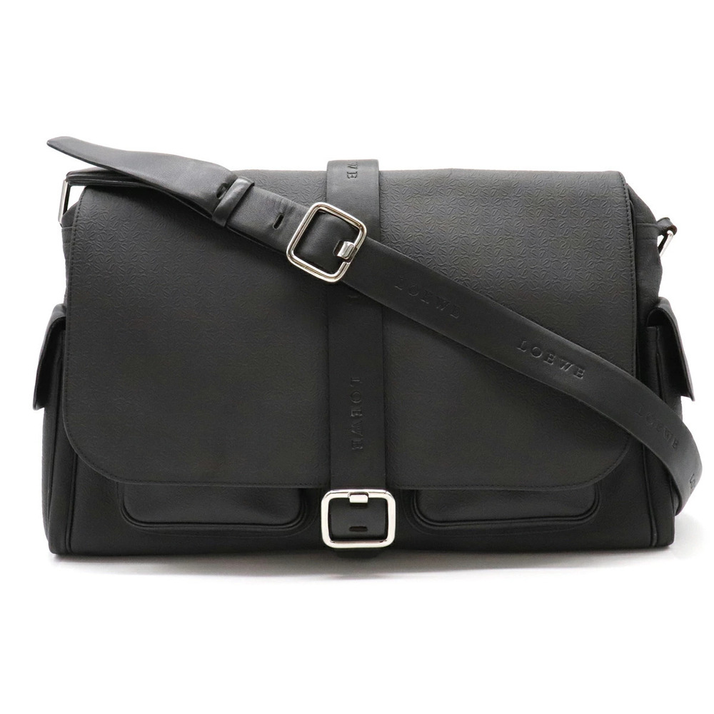 Loewe Anagram Embossed Messenger Bag Crossbody Leather Black